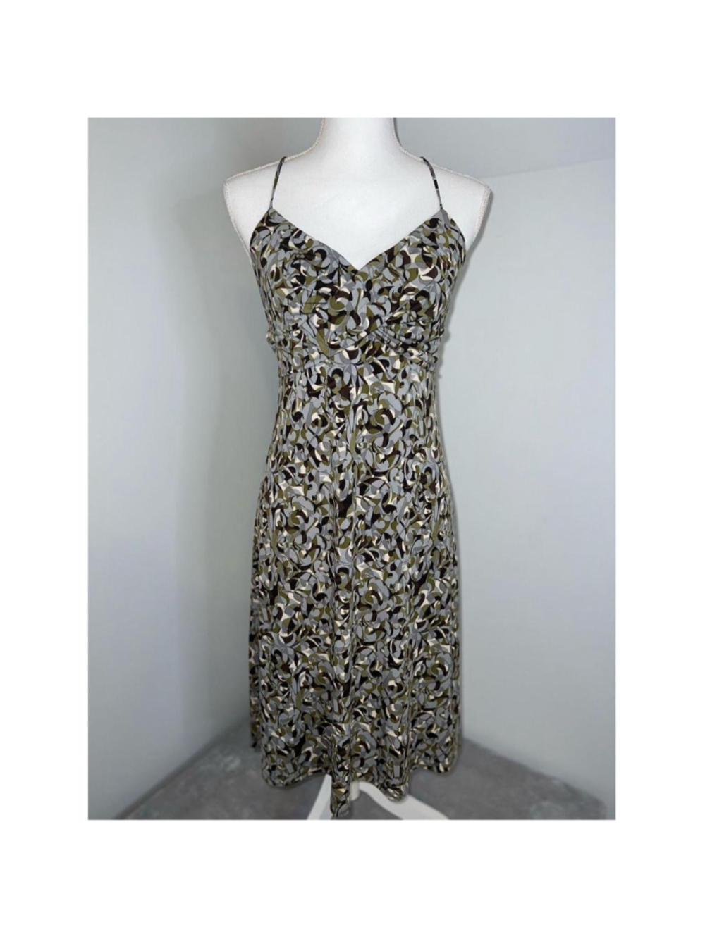 Connected Apparel Midi Dress, Abstract Print, Grey and Green